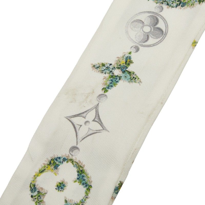 Louis Vuitton Bandeau BB Monogram Flower Twilly Scarf White Silk — view 2