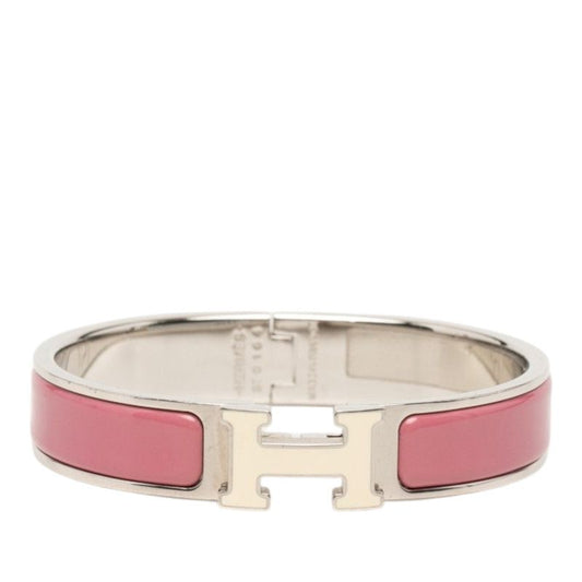 Hermes Clic H PM Bracelet Silver Pink Metal Enamel