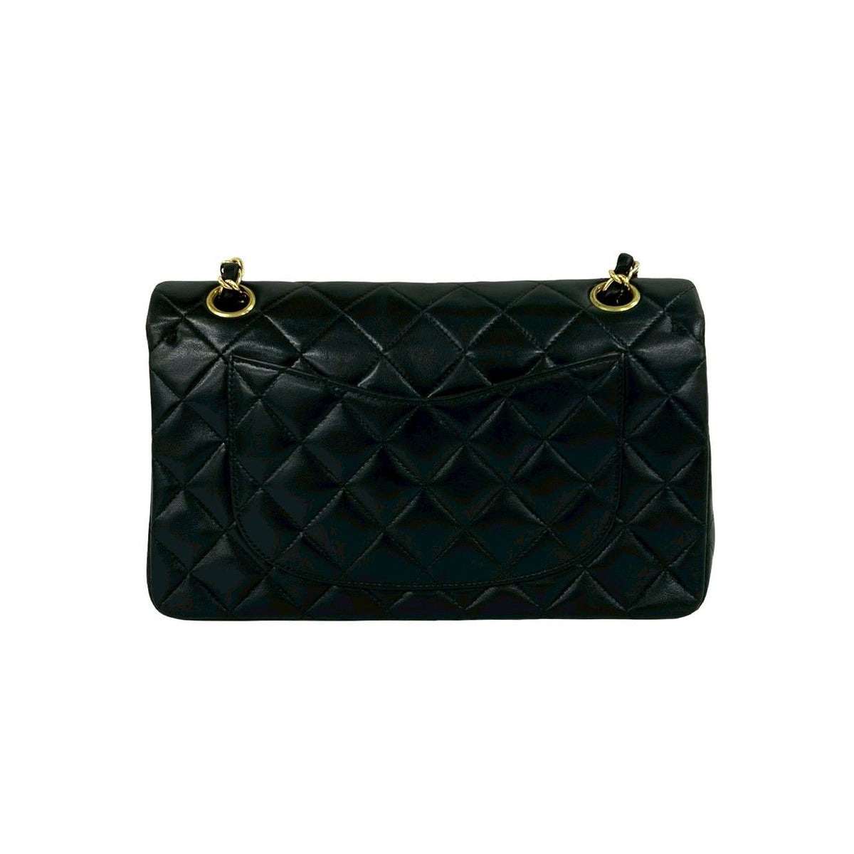 Chanel And No. 5 Vintage Quilted Double Flap Lambskin Leather Shoulder Bag Black — view 3