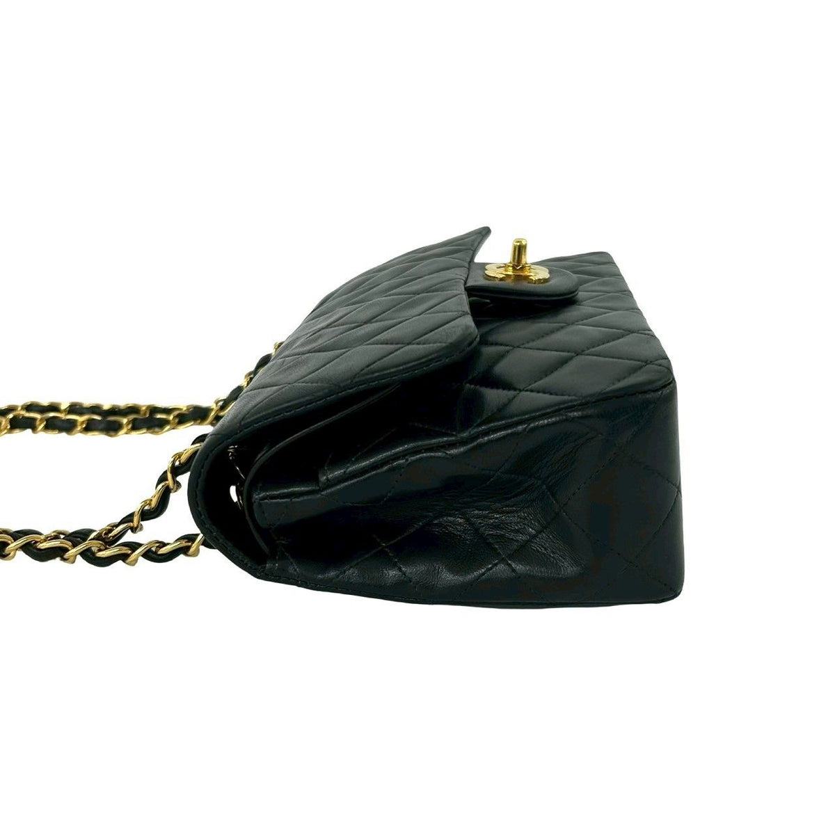 Chanel And No. 5 Vintage Quilted Double Flap Lambskin Leather Shoulder Bag Black — view 5