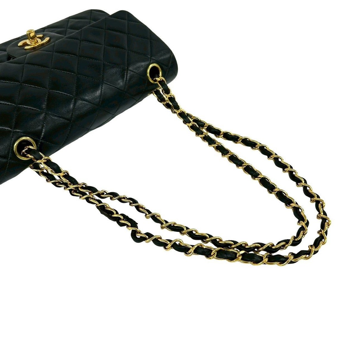 Chanel And No. 5 Vintage Quilted Double Flap Lambskin Leather Shoulder Bag Black — view 4