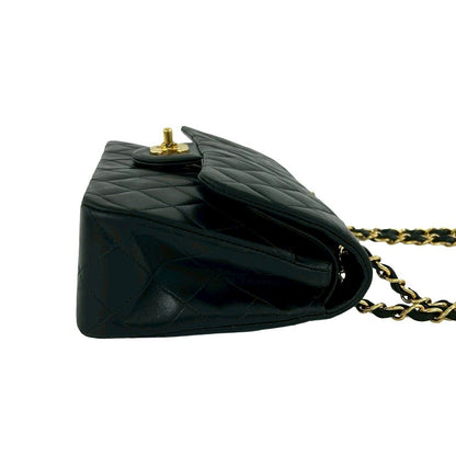 Chanel And No. 5 Vintage Quilted Double Flap Lambskin Leather Shoulder Bag Black — view 6