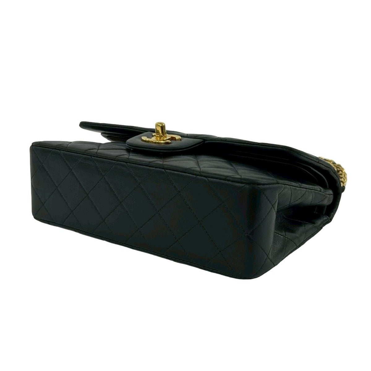 Chanel And No. 5 Vintage Quilted Double Flap Lambskin Leather Shoulder Bag Black — view 8