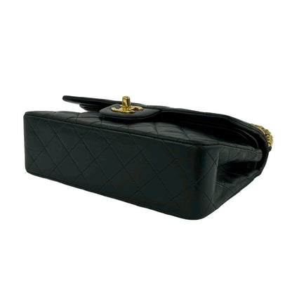 Chanel And No. 5 Vintage Quilted Double Flap Lambskin Leather Shoulder Bag Black — view 8