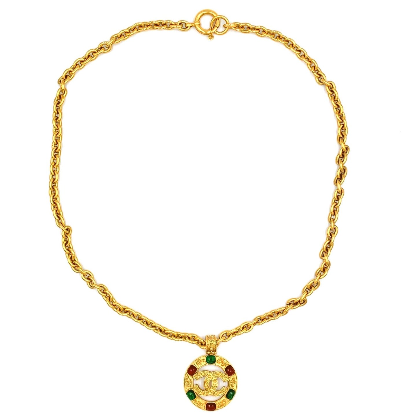 Chanel CC Logo Gripoix Glass Green Gold Red Necklace — view 3