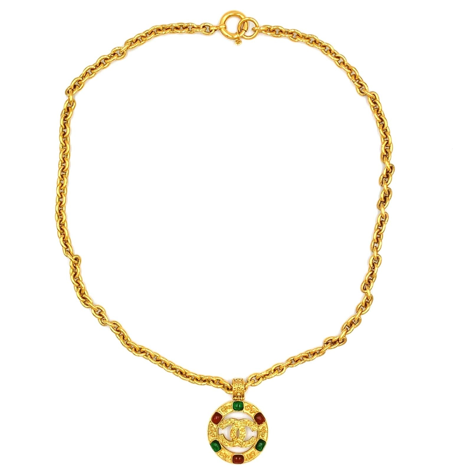 Chanel CC Logo Gripoix Glass Green Gold Red Necklace — view 3