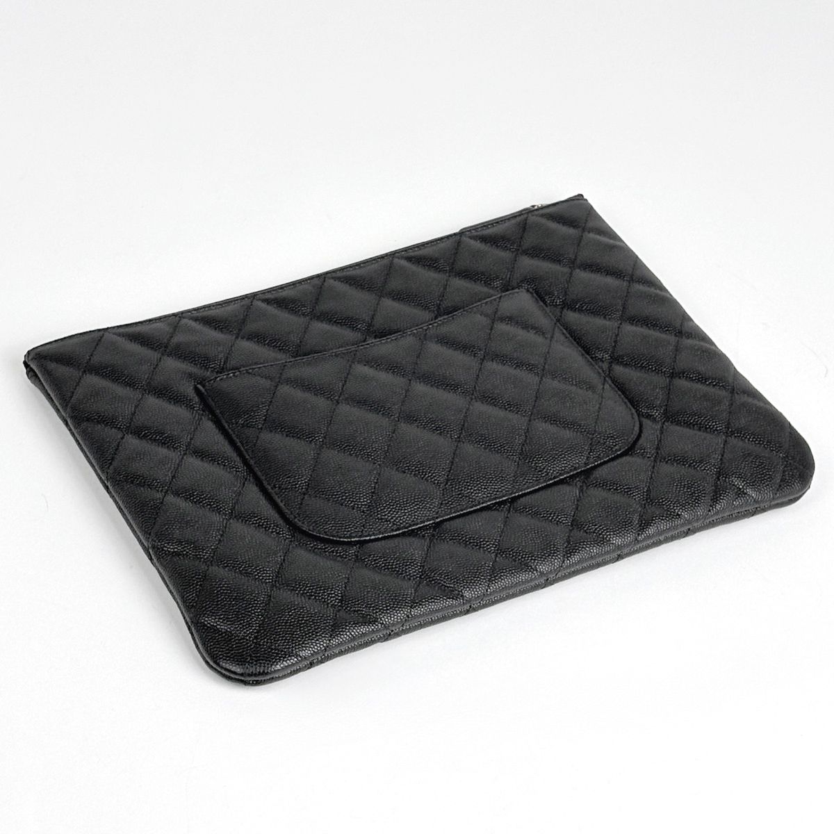 Chanel CC Logo Clutch Quilted Caviar Leather Black — view 2