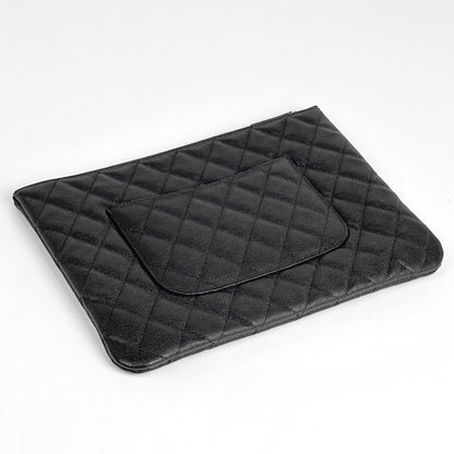 Chanel CC Logo Clutch Quilted Caviar Leather Black — view 2