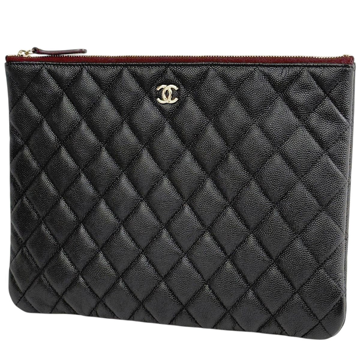 Chanel CC Logo Clutch Quilted Caviar Leather Black