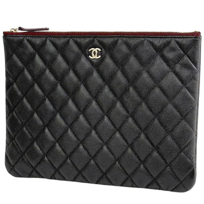 Chanel CC Logo Clutch Quilted Caviar Leather Black