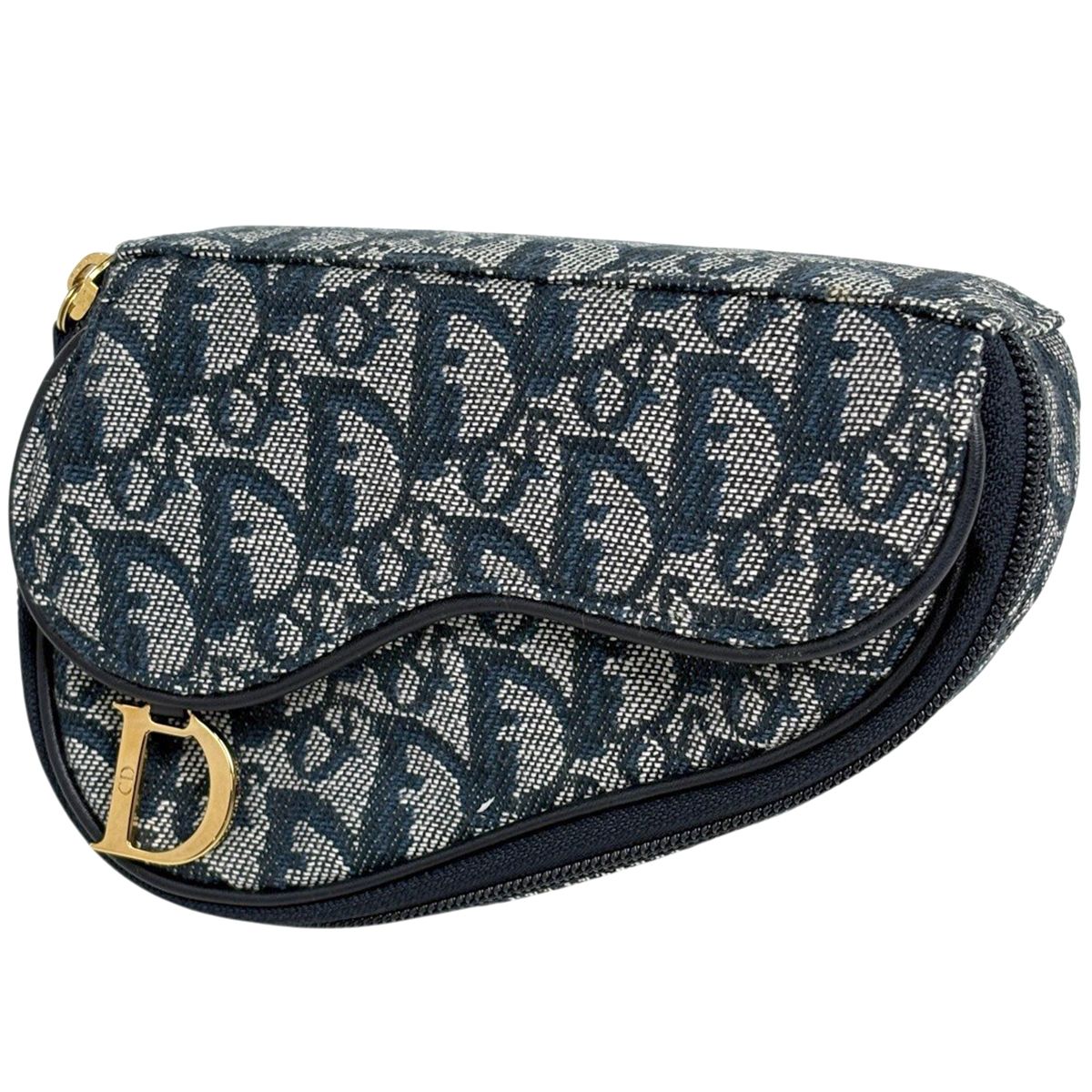 Dior Trotter Pattern Saddle Pouch Canvas Navy