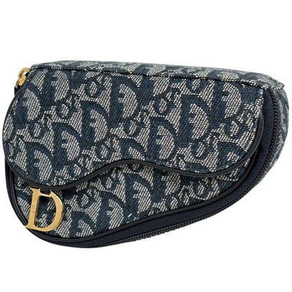 Dior Trotter Pattern Saddle Pouch Canvas Navy