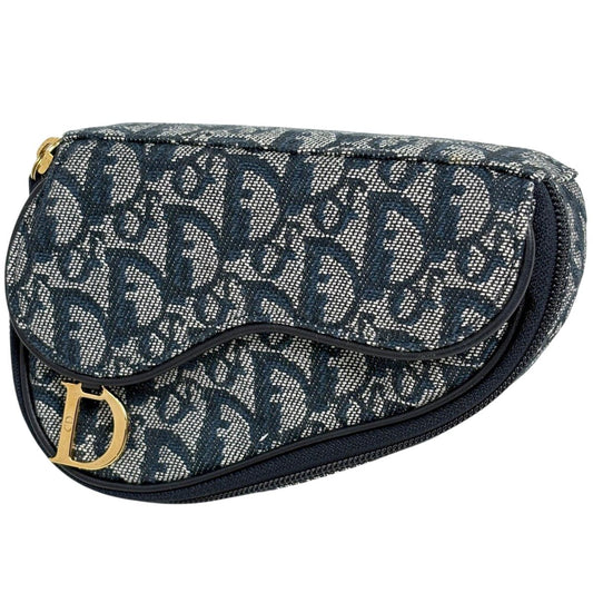 Dior Trotter Pattern Saddle Pouch Canvas Navy
