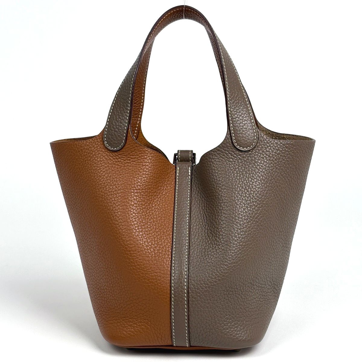 Hermes Picotin Lock Casaque PM Mini Bag Bicolor Taurillon Clemence Etoupe Gold — view 3