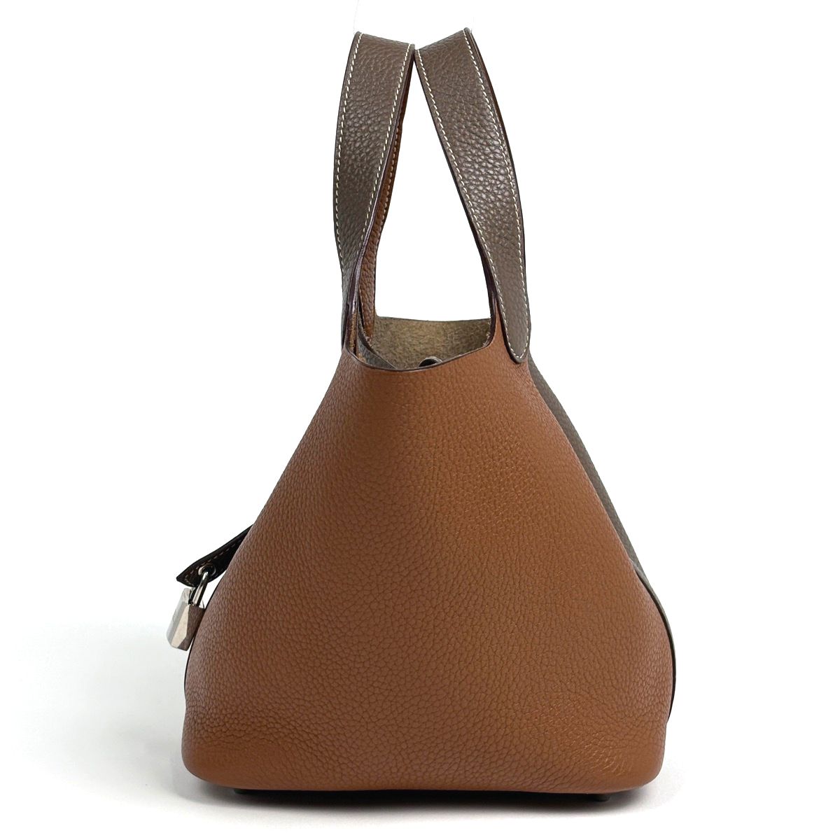 Hermes Picotin Lock Casaque PM Mini Bag Bicolor Taurillon Clemence Etoupe Gold — view 2