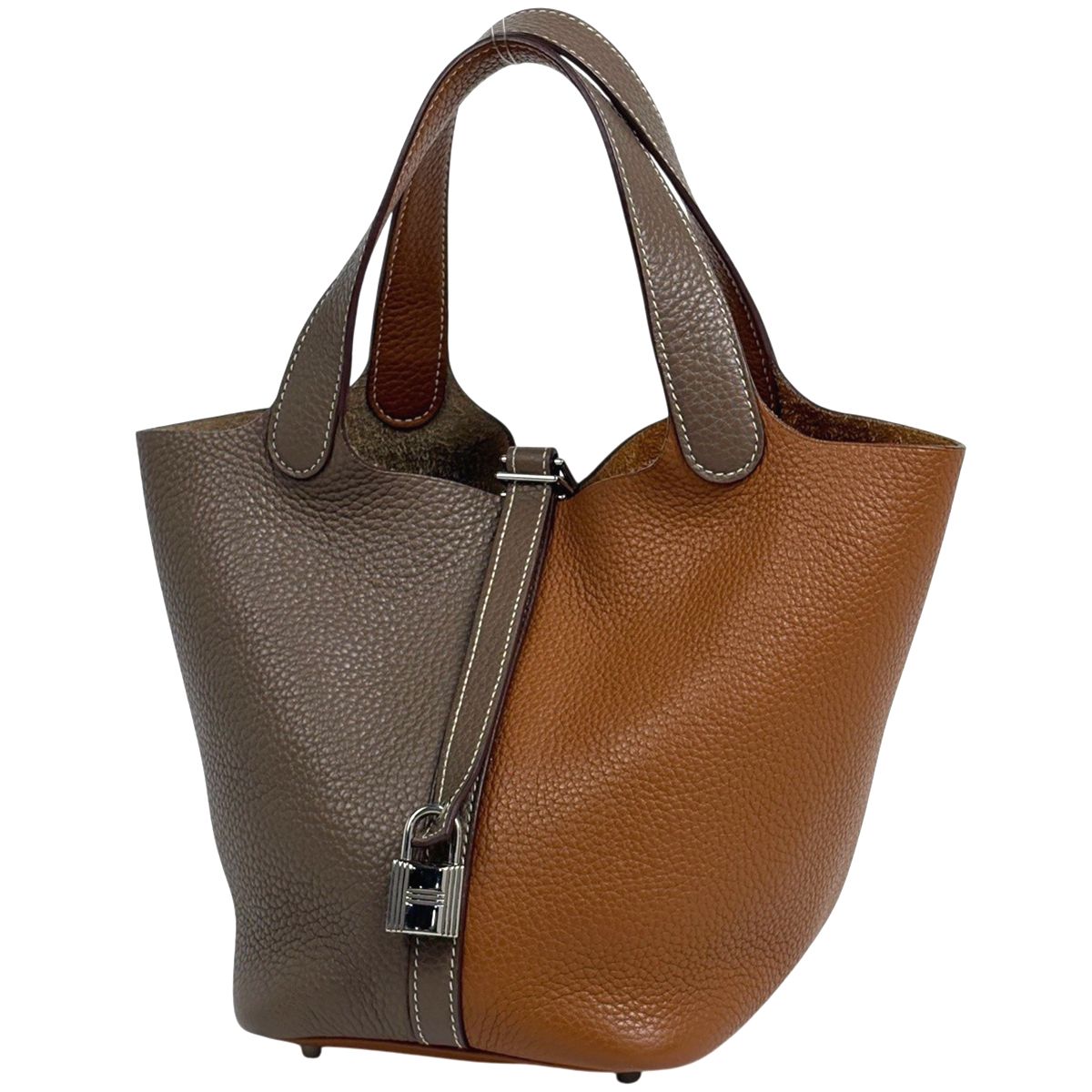 Hermes Picotin Lock Casaque PM Mini Bag Bicolor Taurillon Clemence Etoupe Gold
