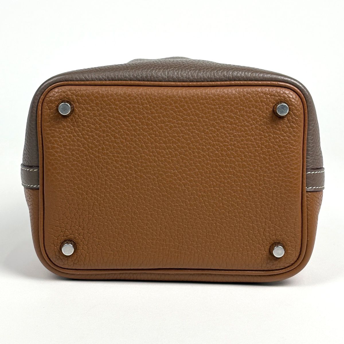 Hermes Picotin Lock Casaque PM Mini Bag Bicolor Taurillon Clemence Etoupe Gold — view 5