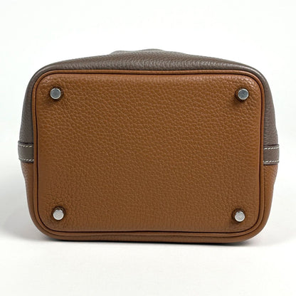 Hermes Picotin Lock Casaque PM Mini Bag Bicolor Taurillon Clemence Etoupe Gold — view 5