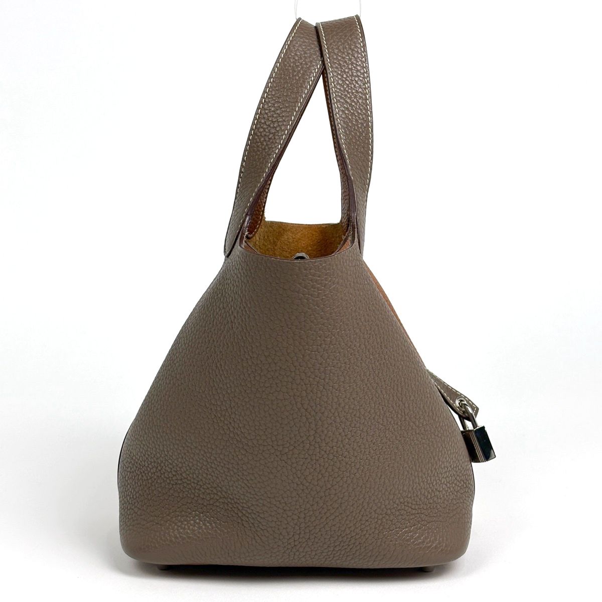 Hermes Picotin Lock Casaque PM Mini Bag Bicolor Taurillon Clemence Etoupe Gold — view 4