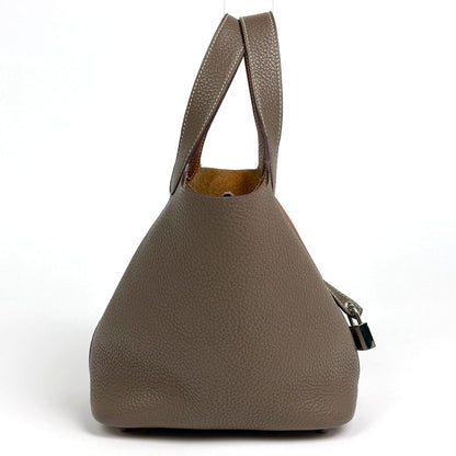 Hermes Picotin Lock Casaque PM Mini Bag Bicolor Taurillon Clemence Etoupe Gold — view 4