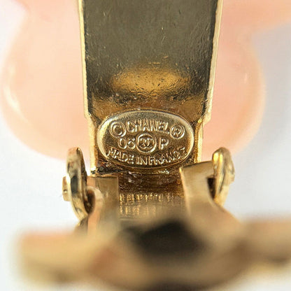 Chanel CC Logo Earrings Flower Gold Plated Pink — view 4