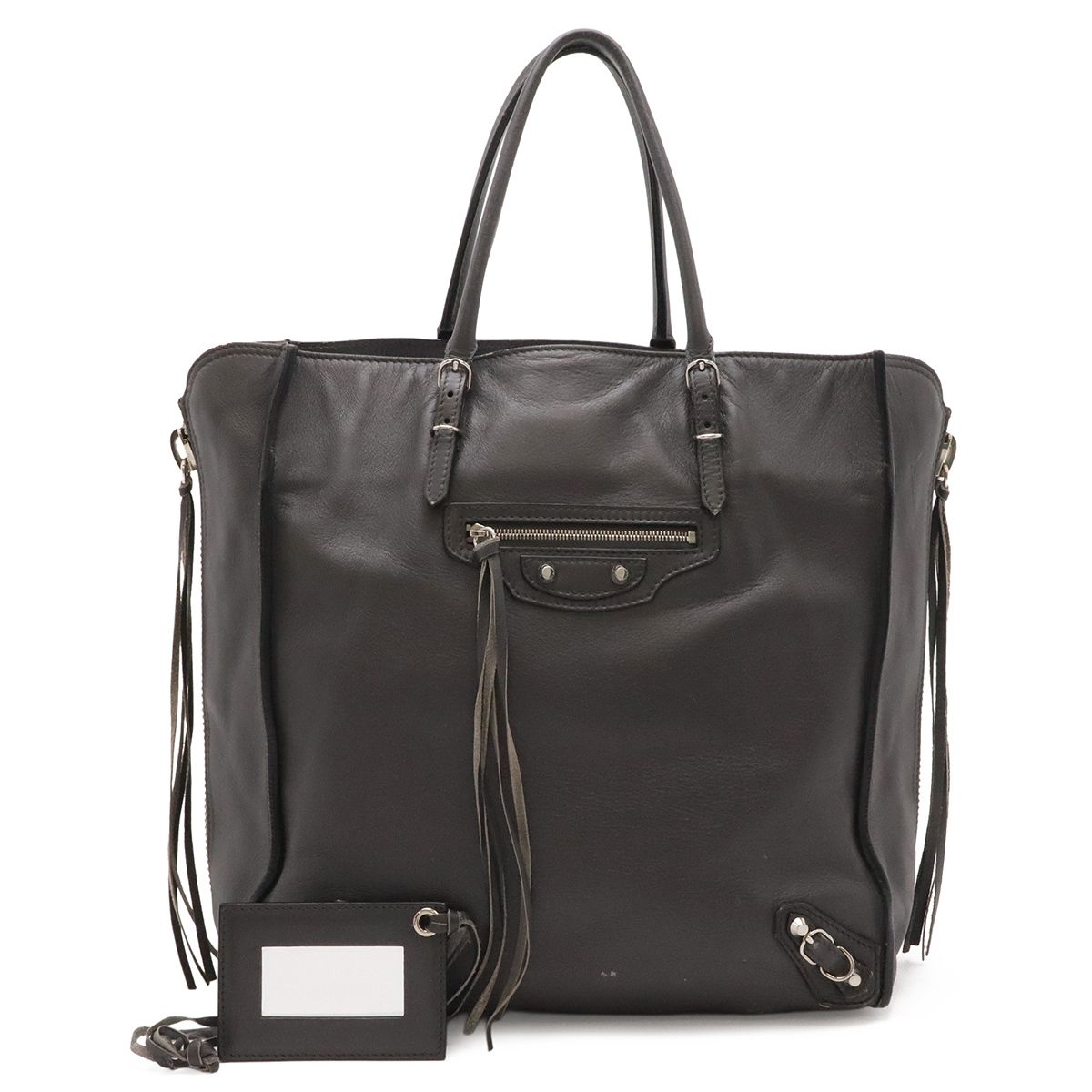 Balenciaga Paper Zip Around Tote Bag Leather Gray with Mirror
