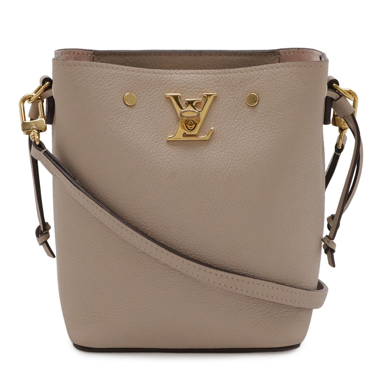 Louis Vuitton Nano Lockme Bucket Mini Shoulder Bag Drawstring Leather Beige Gold