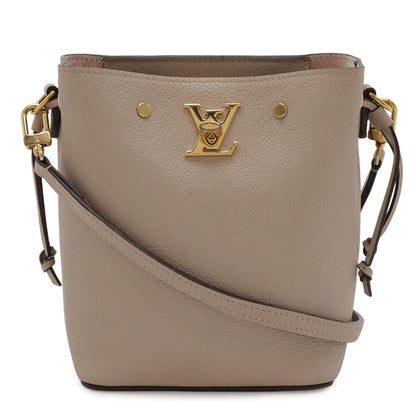 Louis Vuitton Nano Lockme Bucket Mini Shoulder Bag Drawstring Leather Beige Gold