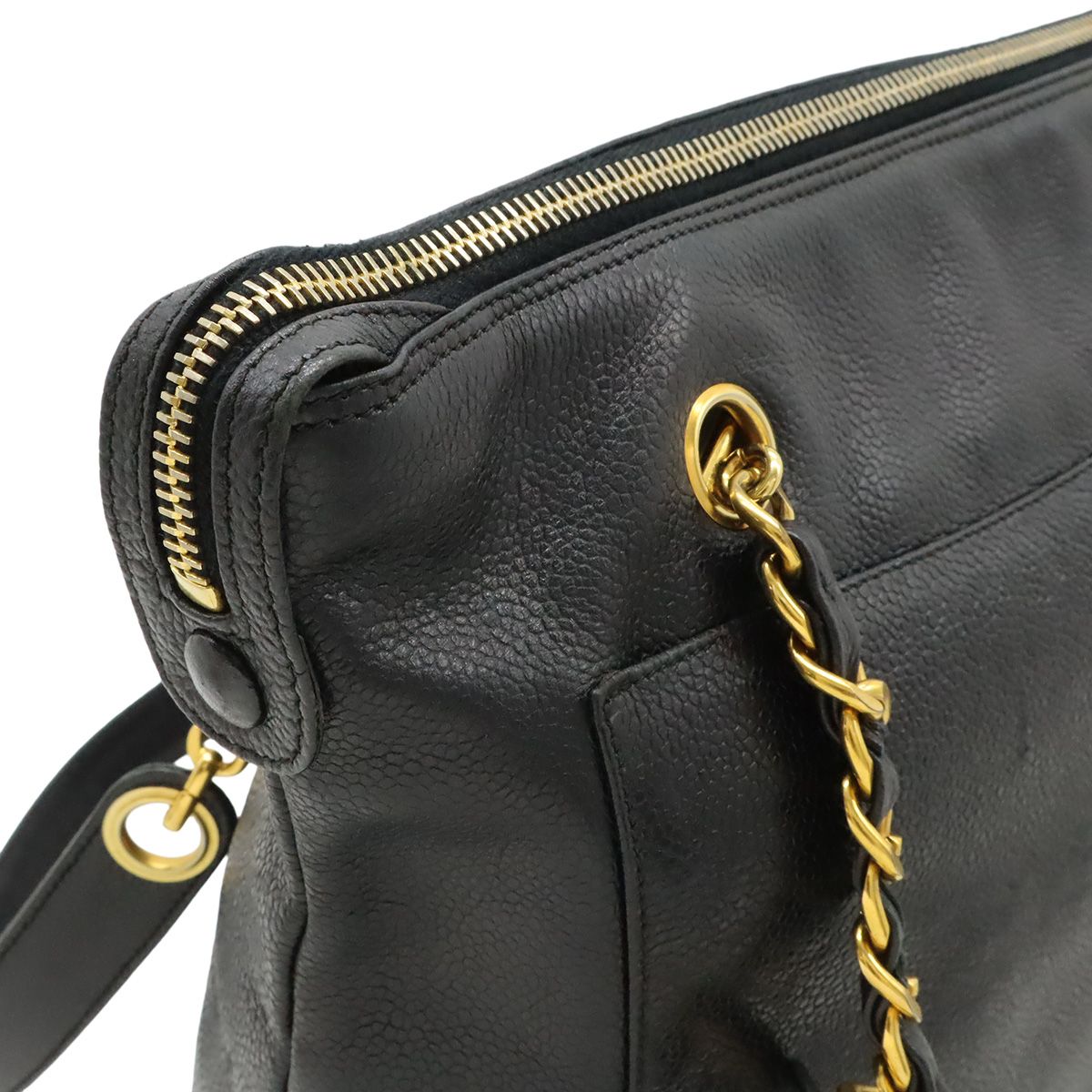 Chanel CC Logo Tote Chain Shoulder Bag Caviar Leather Black Gold — view 7