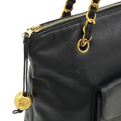 Chanel CC Logo Tote Chain Shoulder Bag Caviar Leather Black Gold — view 5