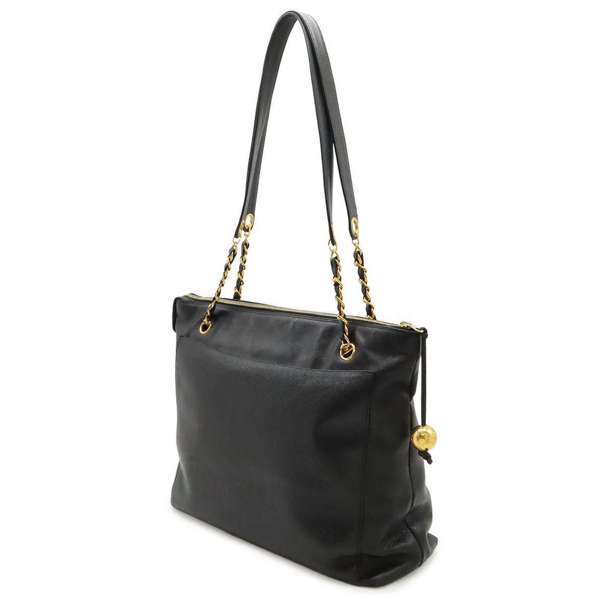 Chanel CC Logo Tote Chain Shoulder Bag Caviar Leather Black Gold — view 2