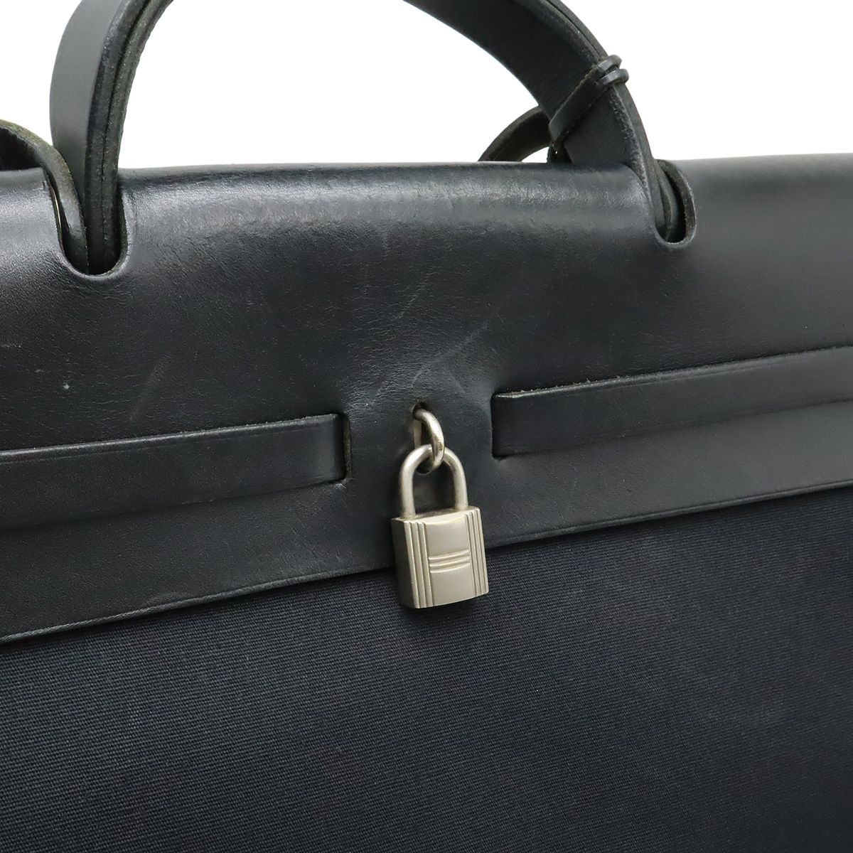 Hermes Herbag MM 2-Way Shoulder Bag Toile Officier Leather Black Silver — view 7