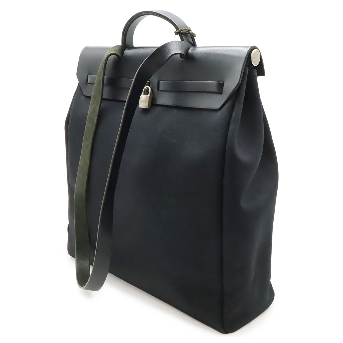Hermes Herbag MM 2-Way Shoulder Bag Toile Officier Leather Black Silver — view 2