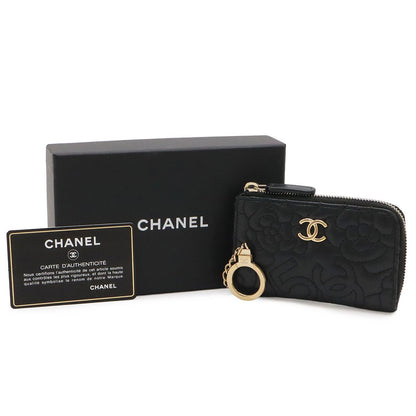 Chanel Camellia CC Logo Coin Purse L-shaped Zipper Lambskin Leather Black Gold — view 8