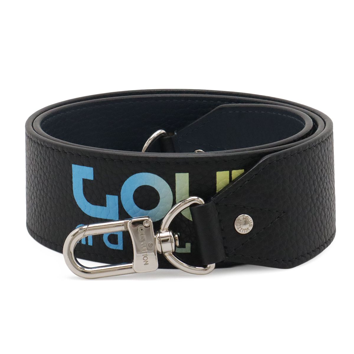 Louis Vuitton Shoulder Strap Rainbow Logo Taurillon Leather Black Navy Silver