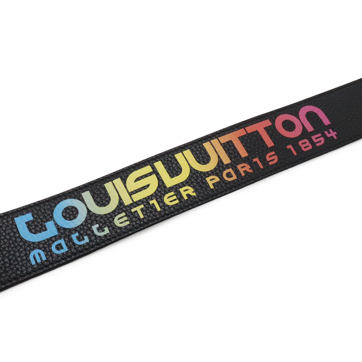 Louis Vuitton Shoulder Strap Rainbow Logo Taurillon Leather Black Navy Silver — view 4