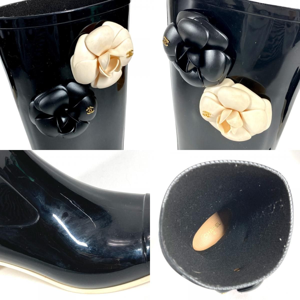 Chanel Rain Shoes Camellia CC Logo Rubber Black — view 8