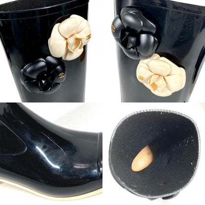 Chanel Rain Shoes Camellia CC Logo Rubber Black — view 8