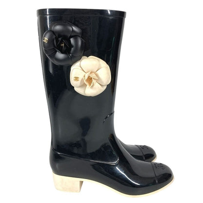 Chanel Rain Shoes Camellia CC Logo Rubber Black — view 4