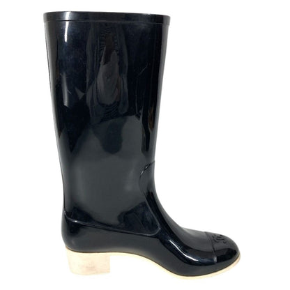 Chanel Rain Shoes Camellia CC Logo Rubber Black — view 6