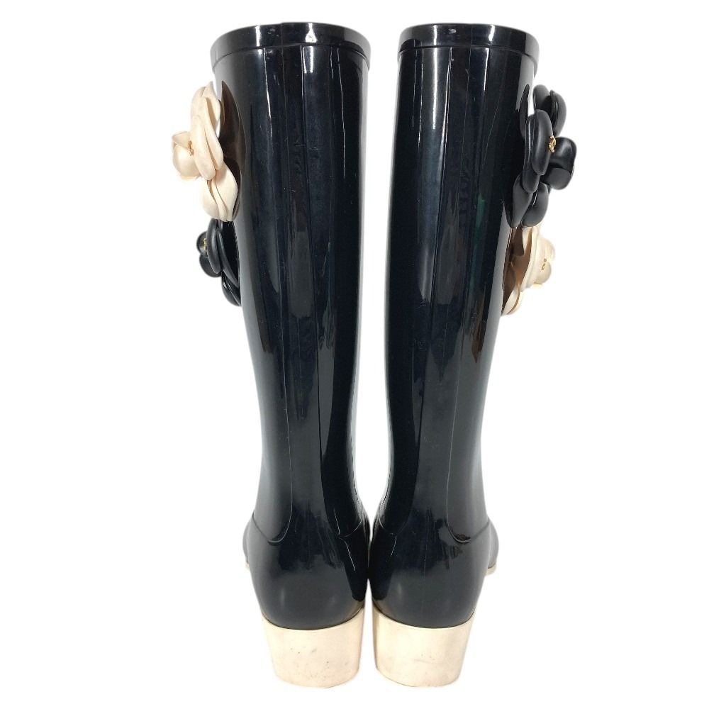 Chanel Rain Shoes Camellia CC Logo Rubber Black — view 5