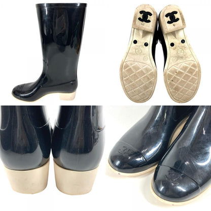 Chanel Rain Shoes Camellia CC Logo Rubber Black — view 7