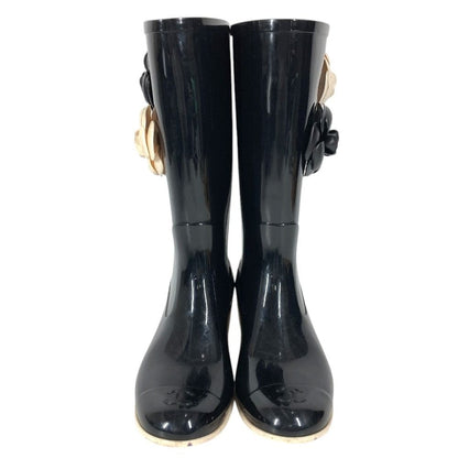 Chanel Rain Shoes Camellia CC Logo Rubber Black — view 2