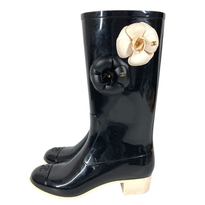 Chanel Rain Shoes Camellia CC Logo Rubber Black — view 3