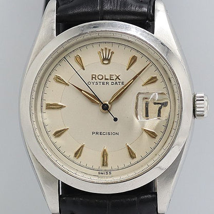 Rolex Oyster Date Precision Hand Wound Ivory Dial Watch