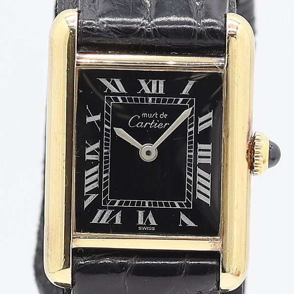 Cartier Must Tank SM Hand Wound Black Dial Watch