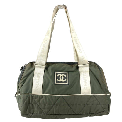 Chanel Boston Bag Logo CC Nylon Gray