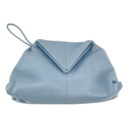 Bottega Veneta Leather Triangle Clutch Light Blue