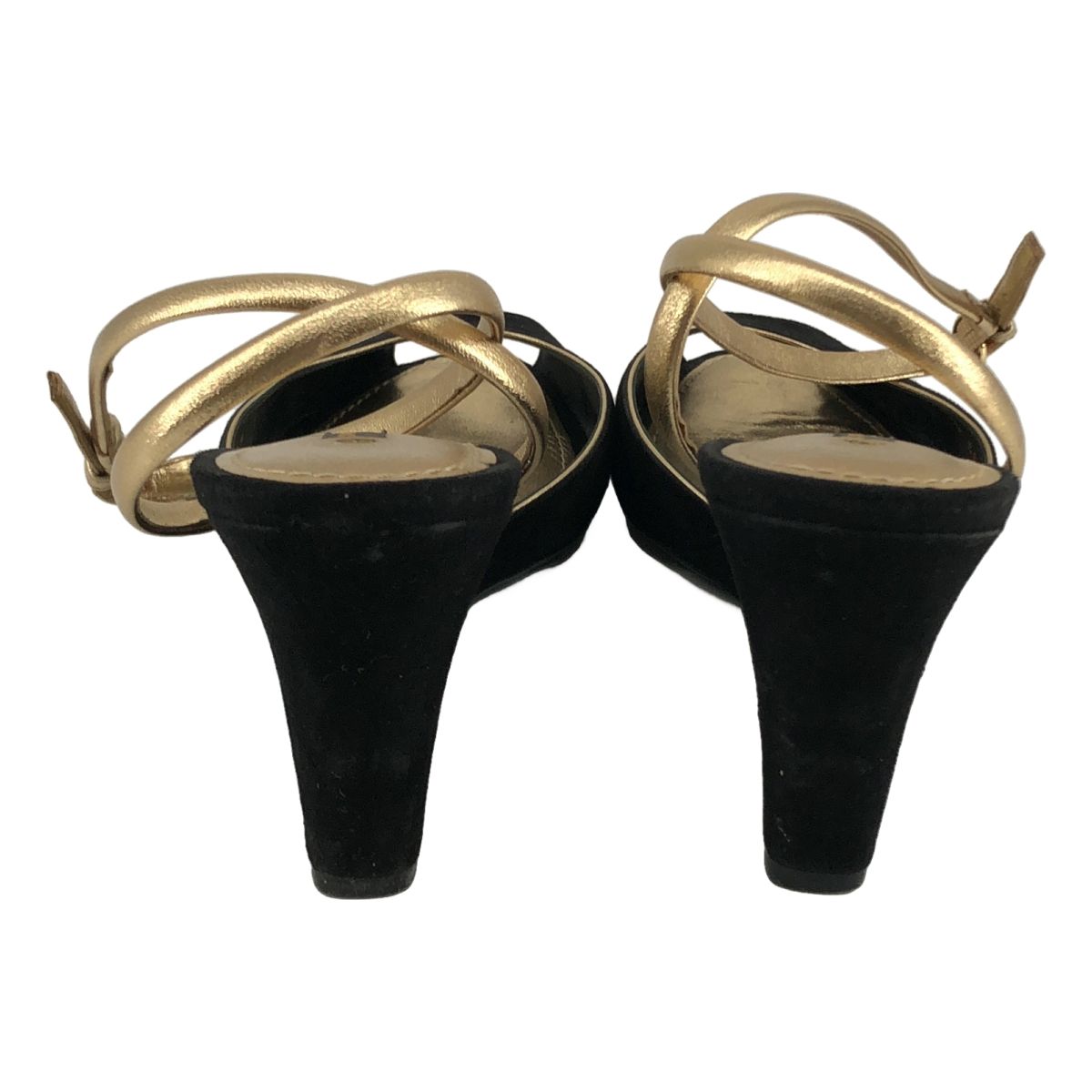 Louis Vuitton Sofia Coppola Suede Open Toe Wedge Sole Sandals Black Gold 36.5 — view 3