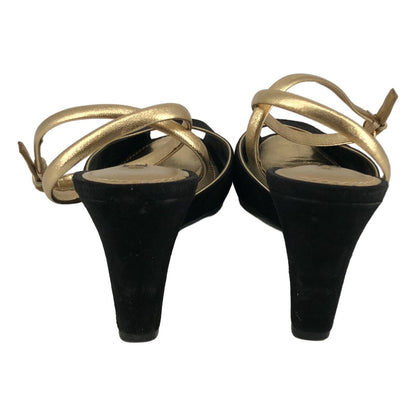 Louis Vuitton Sofia Coppola Suede Open Toe Wedge Sole Sandals Black Gold 36.5 — view 3